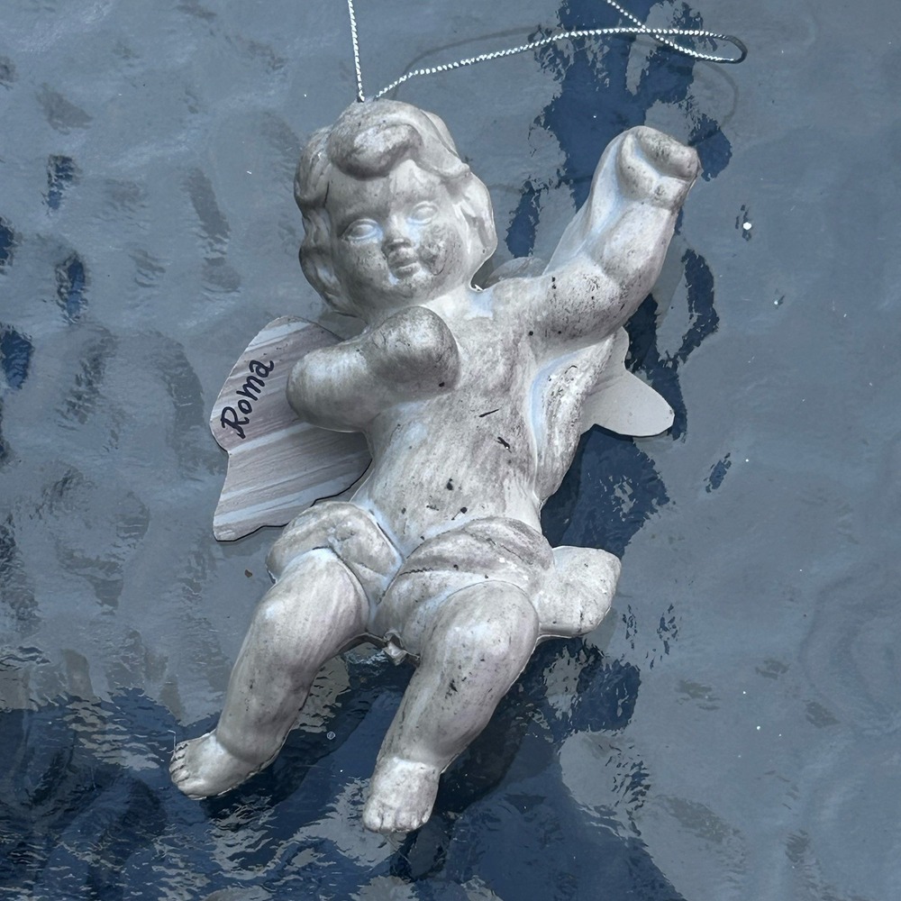 Cherub Ornament Distressed Gray Color for Stone Look Roma 4" X 3"
